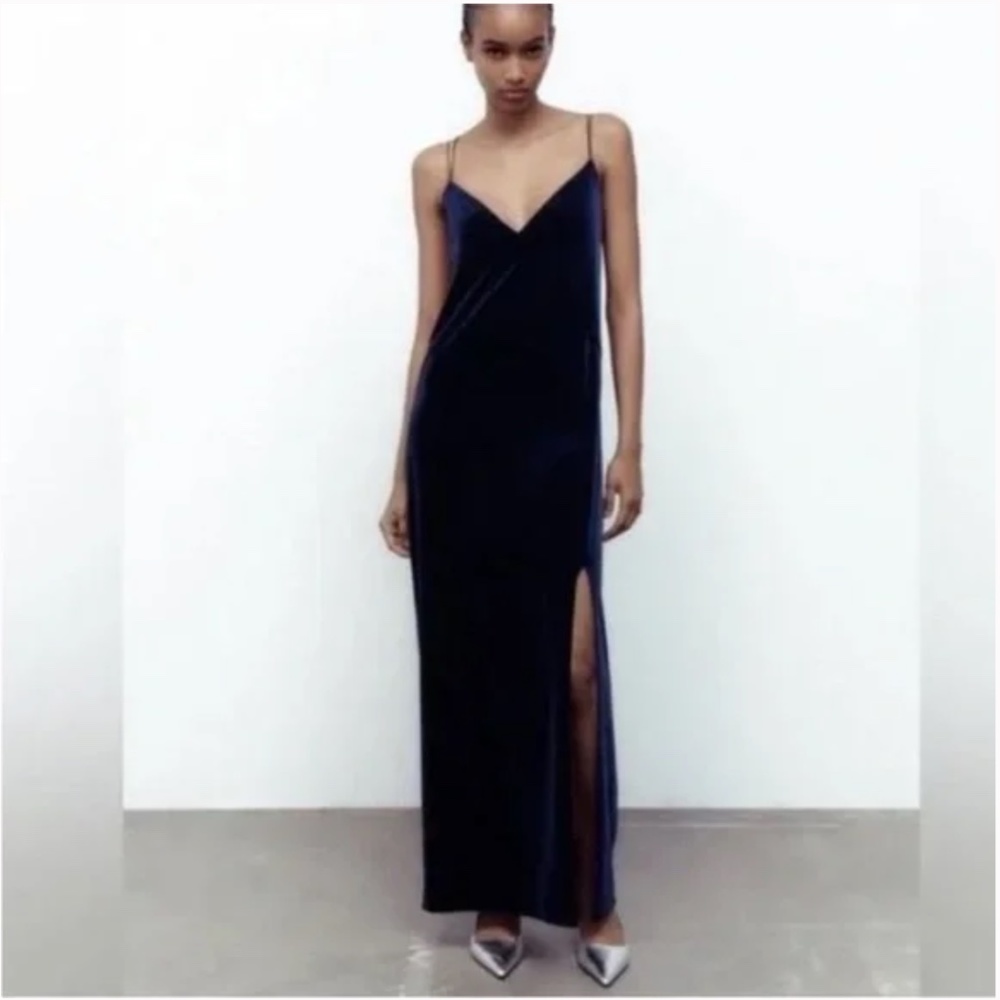 Zara Navy Velvet Dress